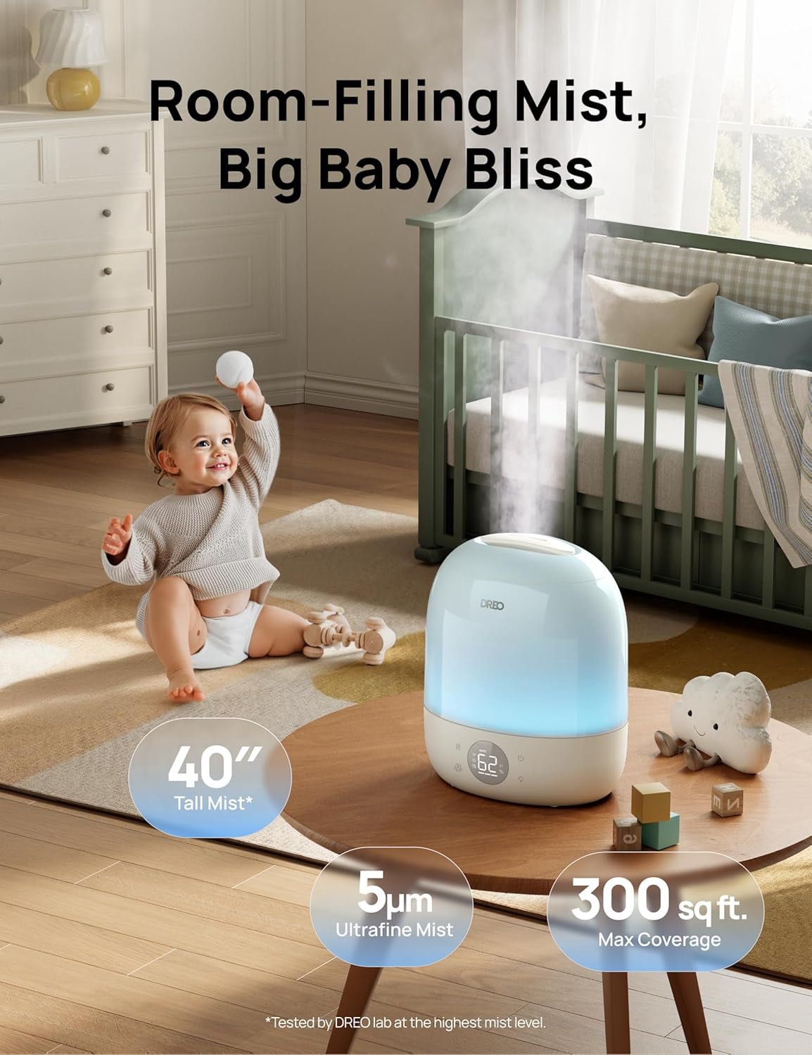 DREO Smart Humidifiers for Bedroom Baby HM409S, 1500+ RGB Night Light & Sleep Routine Trainer, Ultra Quiet 28dB & 3L Top Fill Cool Mist Humidifier for Nursery, Air humidifier for Plants Indoor