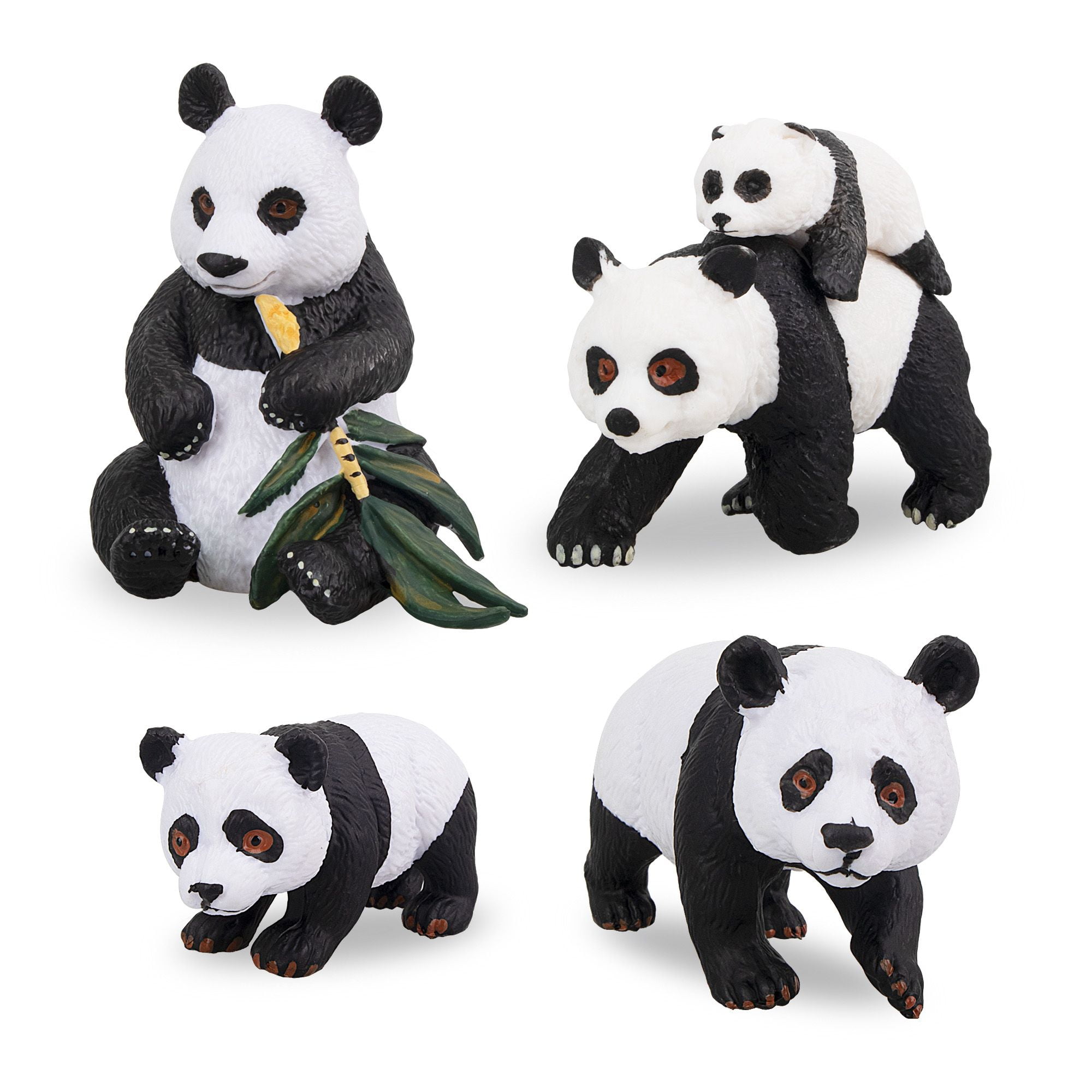 TOYMANY 4PCS Solid Panda Figurines Toy Set, 2-4' Realistic Plastic Safari Animals Figures Family Set with Bamboo & Baby Pandas, Educational Toy Cake Toppers Christmas Birthday Gift for Kids Toddlers