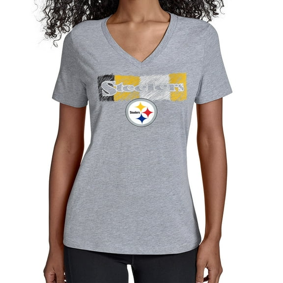 Women's Starter Gray Pittsburgh Steelers Color Shading V-Neck T-Shirt