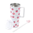 thumbnail image 1 of PartyAire® Strawberry Stainless Steel Tumbler with Handle, Reusable Straw & Topper – White, 30 oz, 1 of 6