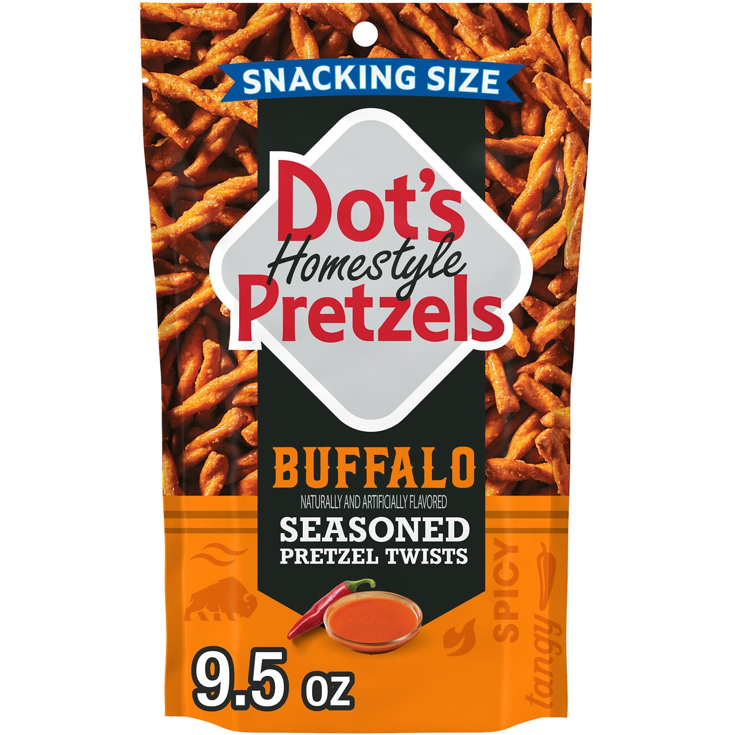 (8 pack) DOT'S Homestyle Pretzels Buffalo Flavored Snacking Size, Seasoned Pretzel Twists Bag, 9.5 oz