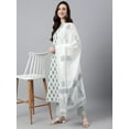 thumbnail image 3 of Janasya Indian Women's White Cotton Floral Print Kurta with Pant and Dupatta, 3 of 11