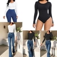 thumbnail image 4 of Blusa plástica de cuello redondo para mujeres camiseta ajustada talla XL negra, 4 of 5