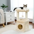 thumbnail image 2 of Árbol para gatos pequeño, torre de varios pisos con rascador recubierto de sisal, apartamento acogedor y percha para gatos, color beige, 2 of 8