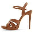 thumbnail image 2 of FSJ Women Stylish Strappy Round Open Toe Ankle Strap Sandals Platform Stilettos High Heel Formal Events Parties Shoes Size 9.5 Brown, 2 of 4