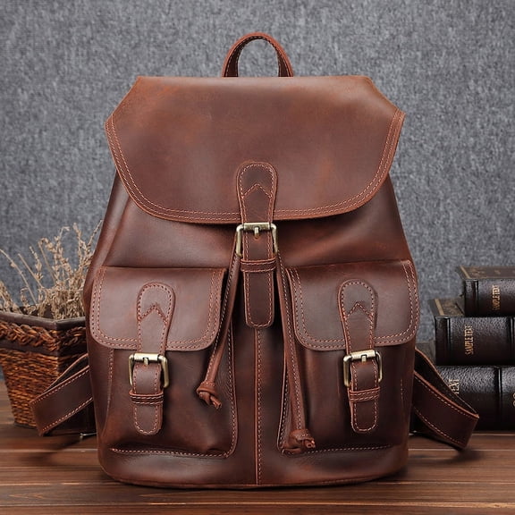 Men's Leather Large Capacity Leisure Travel Bag,Dark Brown