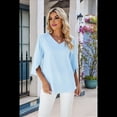 thumbnail image 4 of Blusas Elegantes e Informales para Mujer, de 1/2, para Trabajo, Oficina, de , con Cuello en V, Color Azul , Talla L, 4 of 9