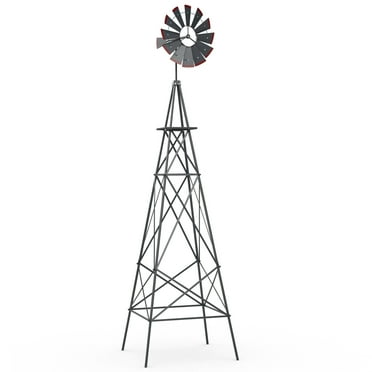 Costway 8 ft Ornamental Windmill w/ 4 Support Legs Decorative Weathervane for Backyard Gray
