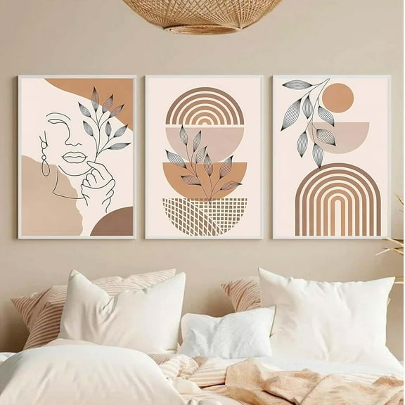 Boho Wall Art Canvas Poster Decor Mid Century Modern People Leaves Geometric Decor, Aesthetic Minimalist Line Art Canvas Paintings Print Home Living Room Decoration