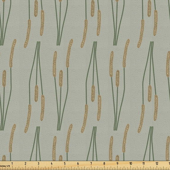 Ambesonne Cattail Fabric by the Yard Upholstery, Fall Autumn Bulrush Grass, 3 Yards, Pale Khaki and Sage Green