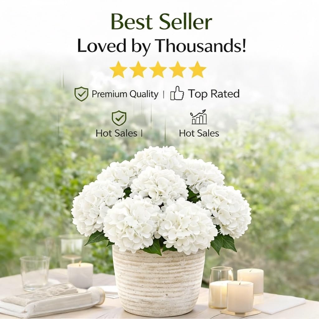 Hydrangea Artificial Flowers, Real Touch Flowers Hydrangea UV Resistant Outdoor Faux Silk Floral Bundles Porch Garden Decor