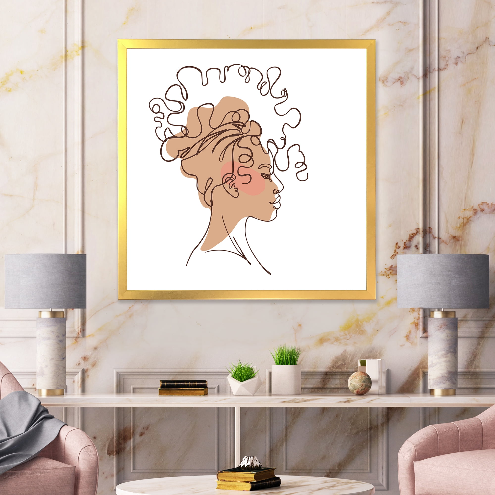 Designart 'One Line Portrait of Afro American Woman I' Modern Framed Art Print