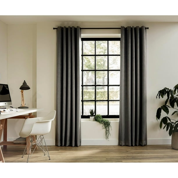 Intensions Anthracite Collection 63 Inch Curtain Rod With Cap Finials And Ceiling Brackets Inches Com Cap Finials And Ceiling Brackets, 112 Inch Long Curtain Rod