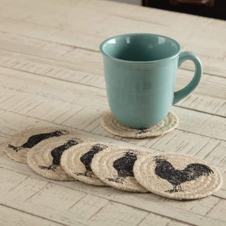 

VHC Brands Sawyer Mill Charcoal Poultry Jute Coaster Set of 6 - Coaster SetCoasterSet-Setof6-BleachedWhite/Asphalt/GreyTaupe