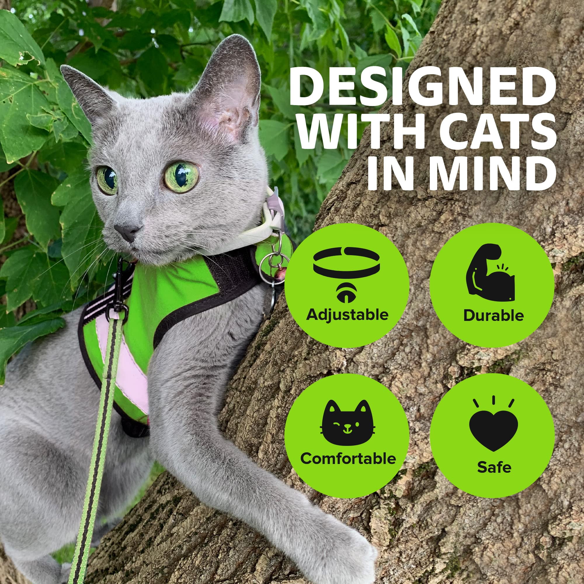 Kitty Holster Reflective Safety Harness (Made in USA) Color: Loud Lime, Size: M/L