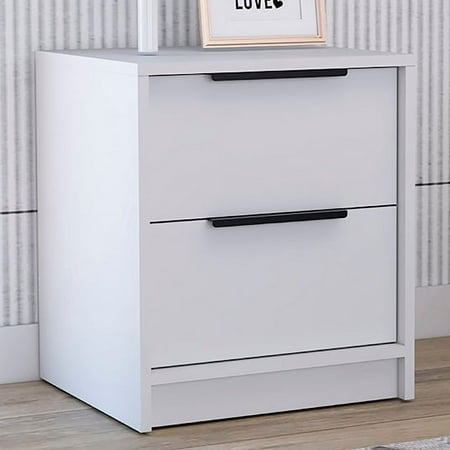Canddidliike Multifunctional Nightstand Two Drawers Modern Bedside Tables with Metal Handle for Bedroom/Living Room White