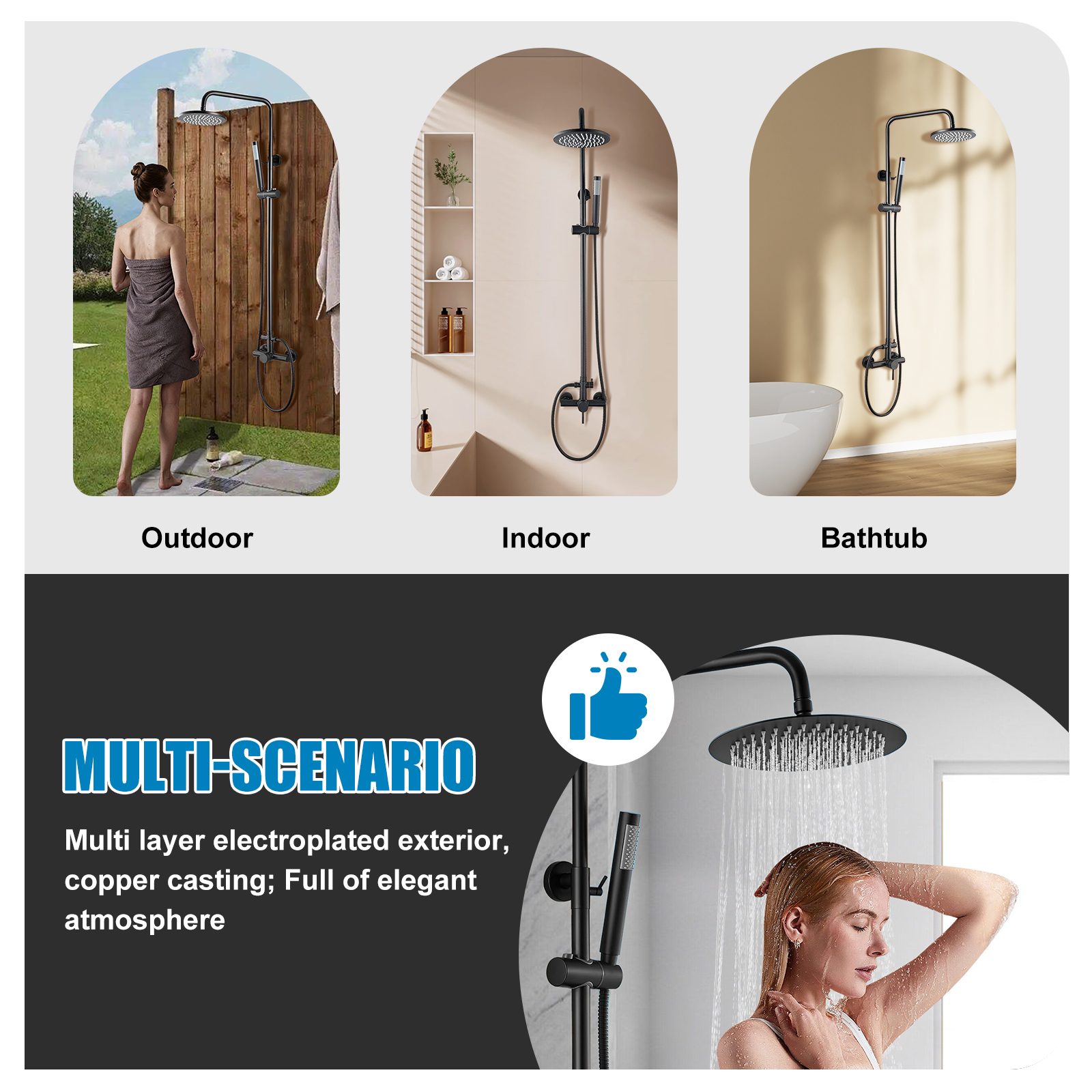 iMeshbean Black Shower Faucet Set 8" Rainfall Shower Head Combo System w/ Mixer Valve Kit