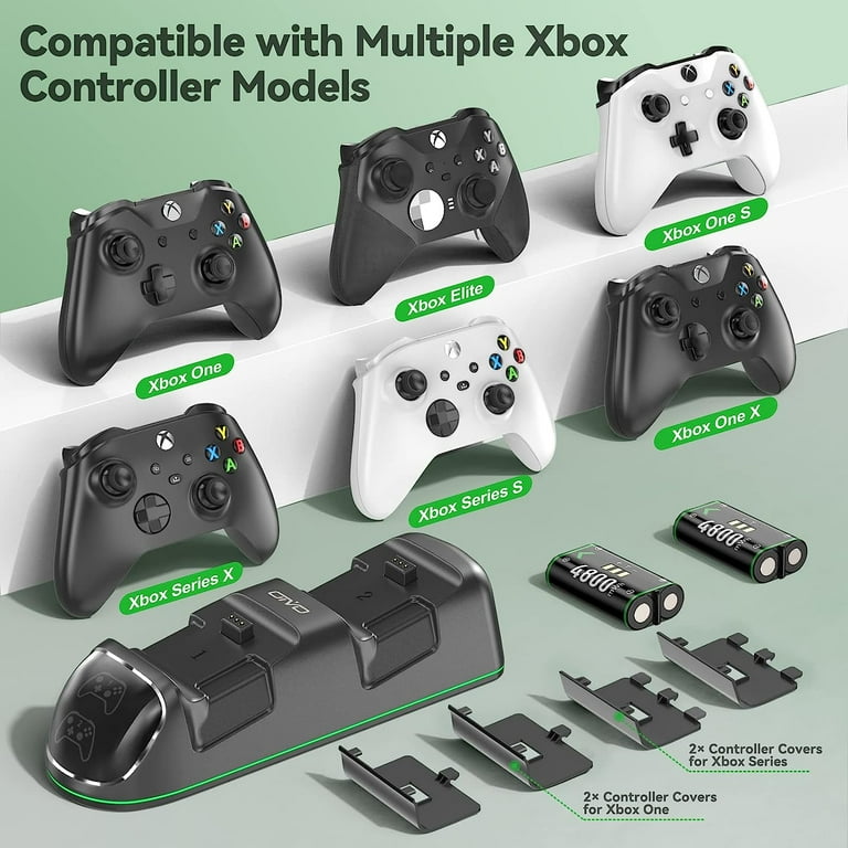 Controller Charger Station for Xbox One/Xbox Series X|S/Elite, 2 x 4800 mWh  Rechargeable Battery Packs, Charging Dock for Xbox Controller Battery with