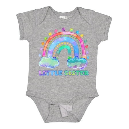 

Inktastic Little Sister Watercolor Rainbow with Clouds Gift Baby Girl Bodysuit