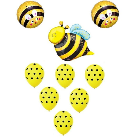BUMBLE BEE Bumble Bee Polka Dots Birthday PARTY 9 Mylar Latex BALLOONS Set Kit