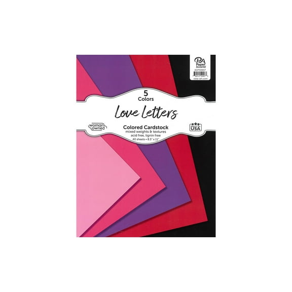 Accent Design Paper Accents Cardstock Variety Pack 8.5x11" 40 Sheets – Love Letters Colored Cardstock, Card Stock, Construction Paper for Scrapbooking, DIY, and Art Projects