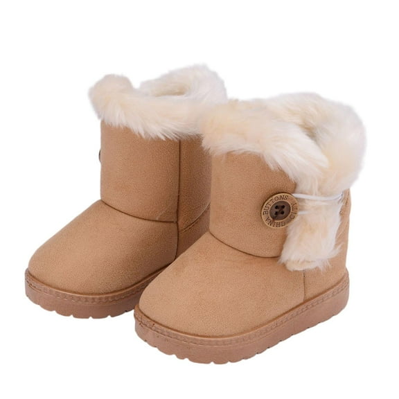 Ugoldhm Girls Winter Snow Boots, Thick Non-Slip Fuzzy Fleece Warm Outdoor Shoes for Toddler Kid