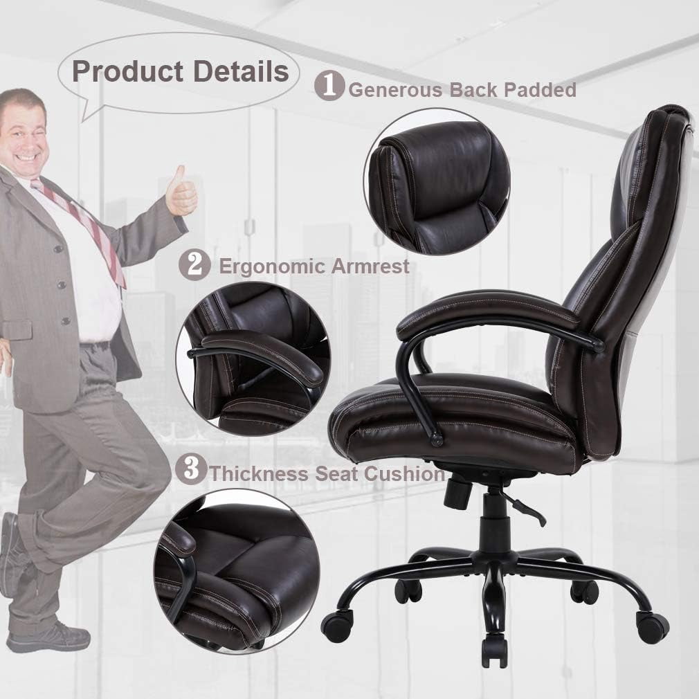 BestMassage Executive Ergonomic Office Chair with Lumbar Support & Swivel, 500 lb. Capacity, Brown