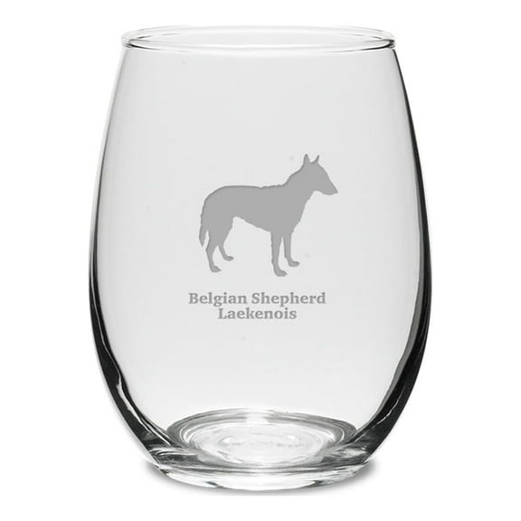 Belgian Shepherd Laekenois Deep Etched 15 oz Stemless White Wine Glass