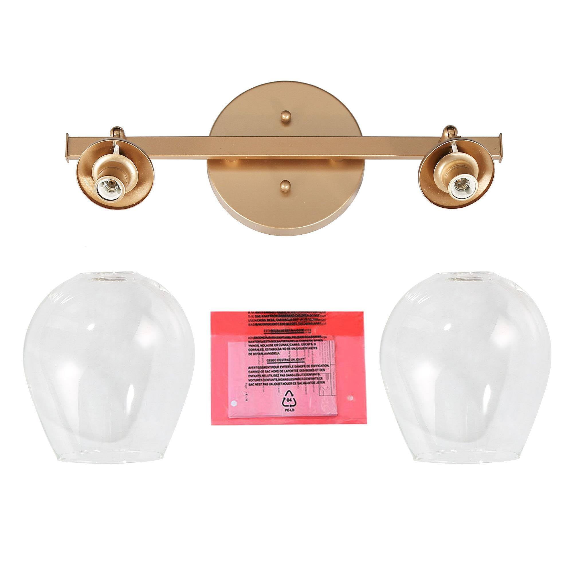 LNC Ellan 17-in Matte Gold Bathroom Vanity Light with Clear Wine Cup Glass, Modern, 2-Light