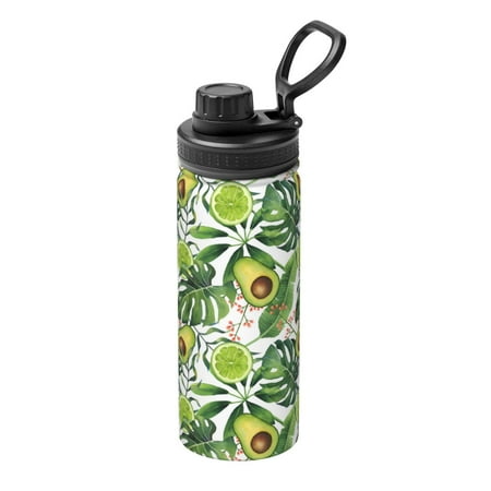 

Uemuo Watercolor Green Tropical 18OZ Insulated Kettle Sports Water Bottle Stainless Steel Kettle Vacuum Insulated Flask Flip Lid Travel Mug