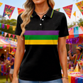 thumbnail image 6 of Hearthz Striped Women's Short-Sleeve Polo Shirt 3 Buttons Collared Tennis Activewear UPF 50+ Sun Protection Golf Polos Shirt Black L, 6 of 6