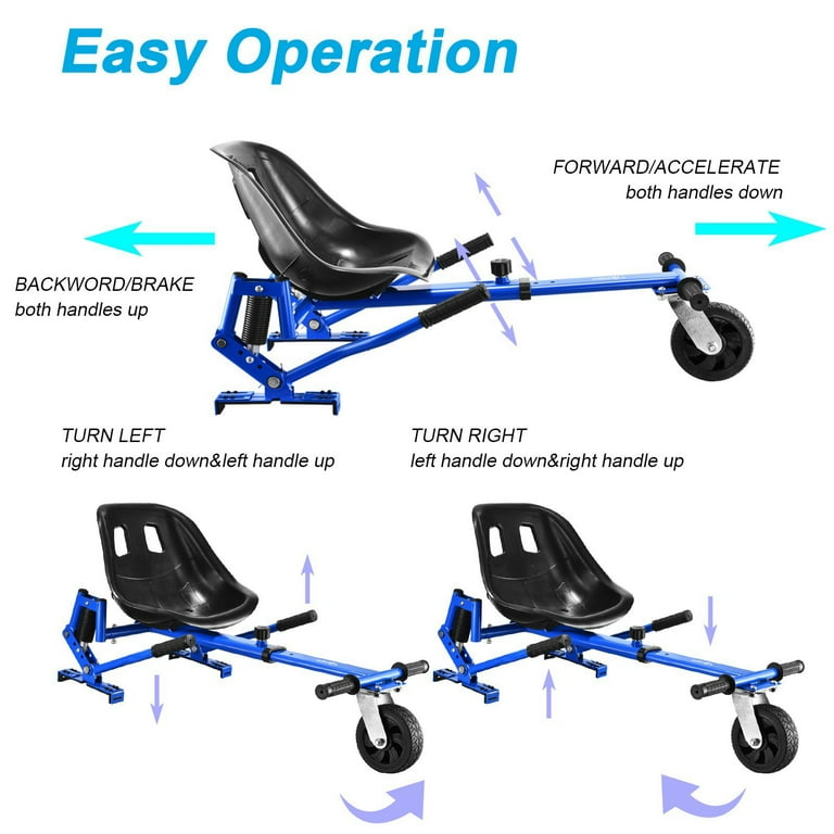 Hoverboard Seat Attachment w Dual Shock Absorbers 6 Front Wheel Hover Board Accessory Go Kart 265lbs Capacity Adjustable Length 26 34.5