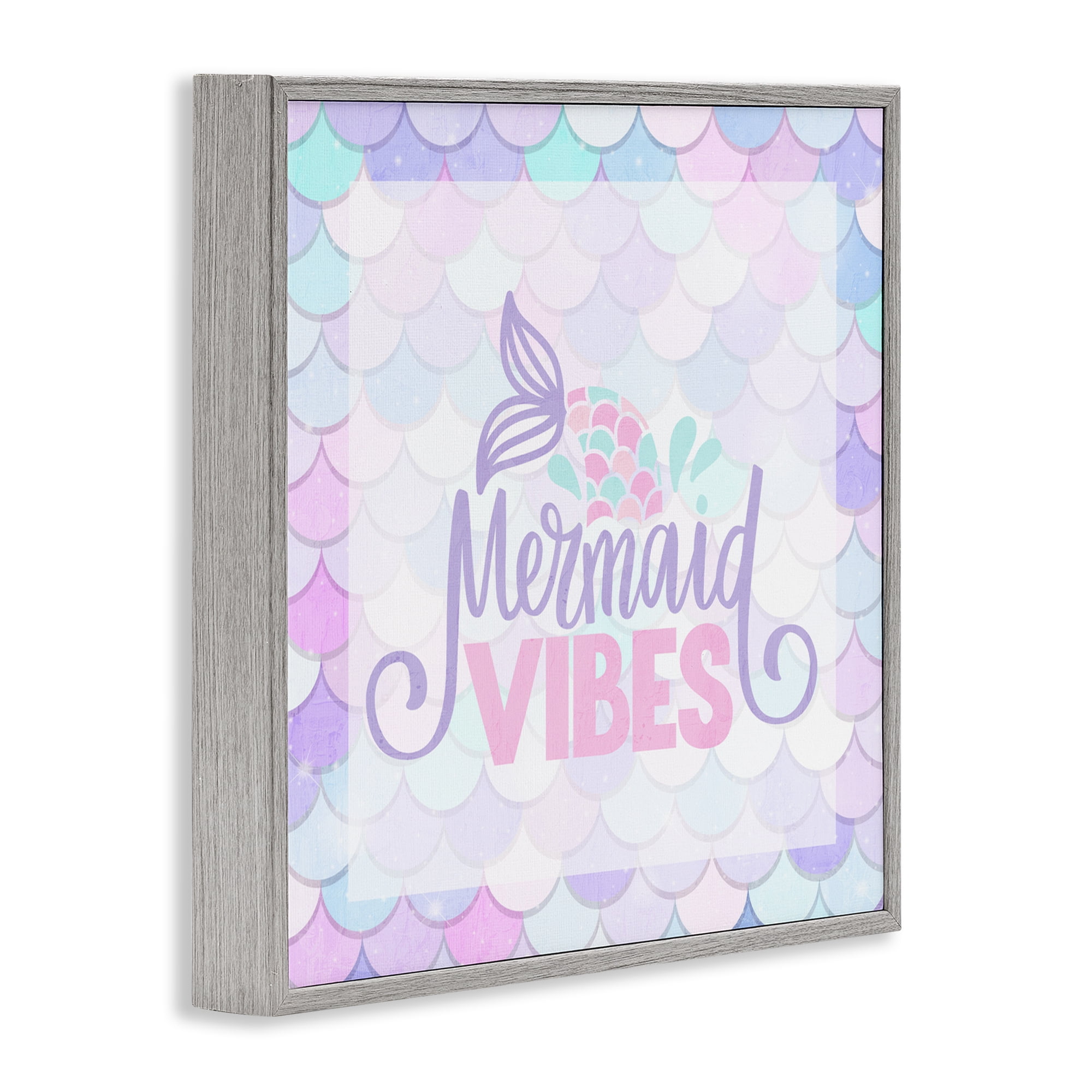 Pastel Mermaid Vibes Gray Framed Giclee Art, design by Kim Allen