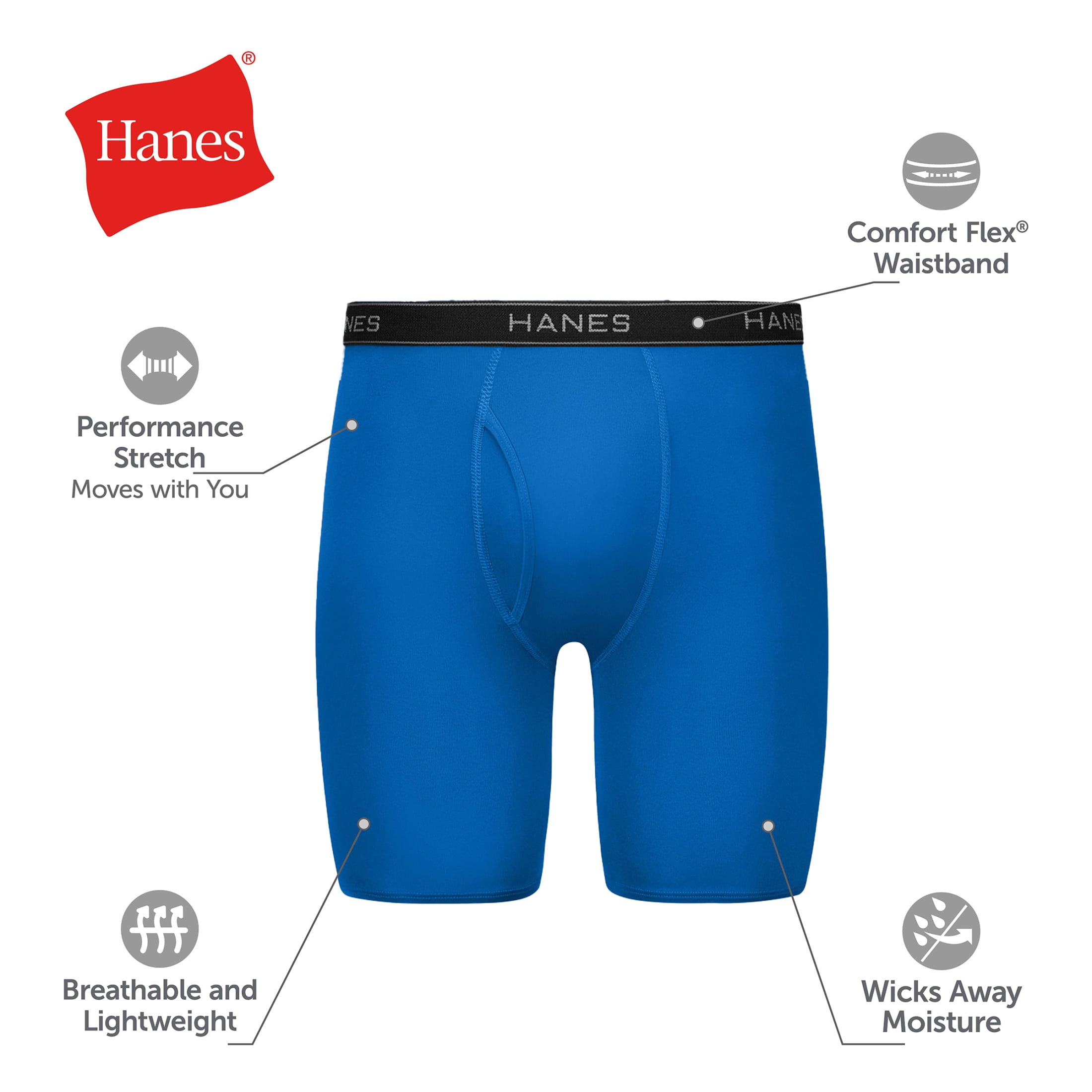 Hanes Mens Underwear Long Leg Boxer Briefs, 3-Pack, Core Plus Performance Stretch SYTLL3