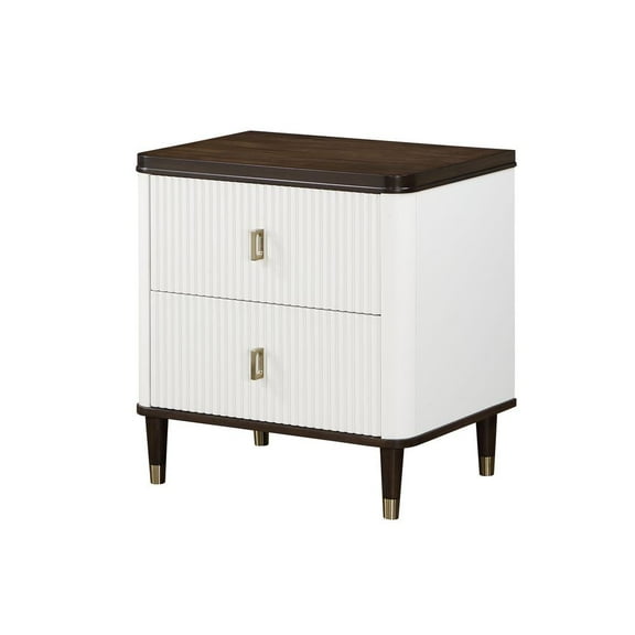 ACME Carena Wooden 2-Drawer Nightstand with USB in White and Brown