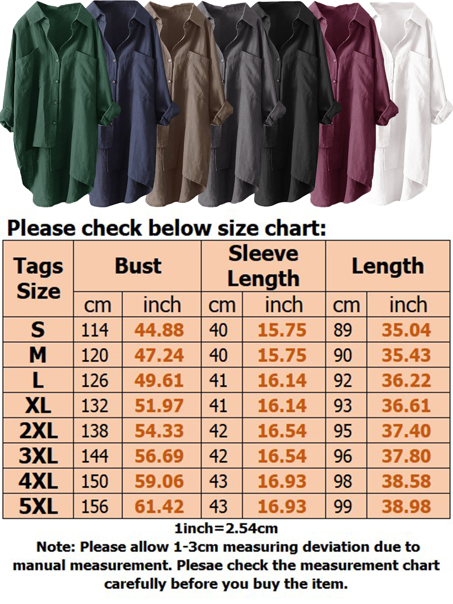 S-5XL Women Casual V Neck High Low Asymmetric Hem T Shirt Blouse Long Sleeve Button Down Boyfriend T Shirts Tops Long Sleeve Basic Tunic Blouse Tee Shirt With Pocket - image 2 of 2