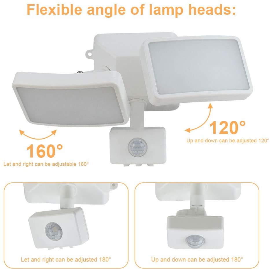 Depuley 20W LED Motion Sensor Outdoor Light, 6000k Plug in Security Lights  Adjustable Heads IP65 Waterproof Wall Lamp