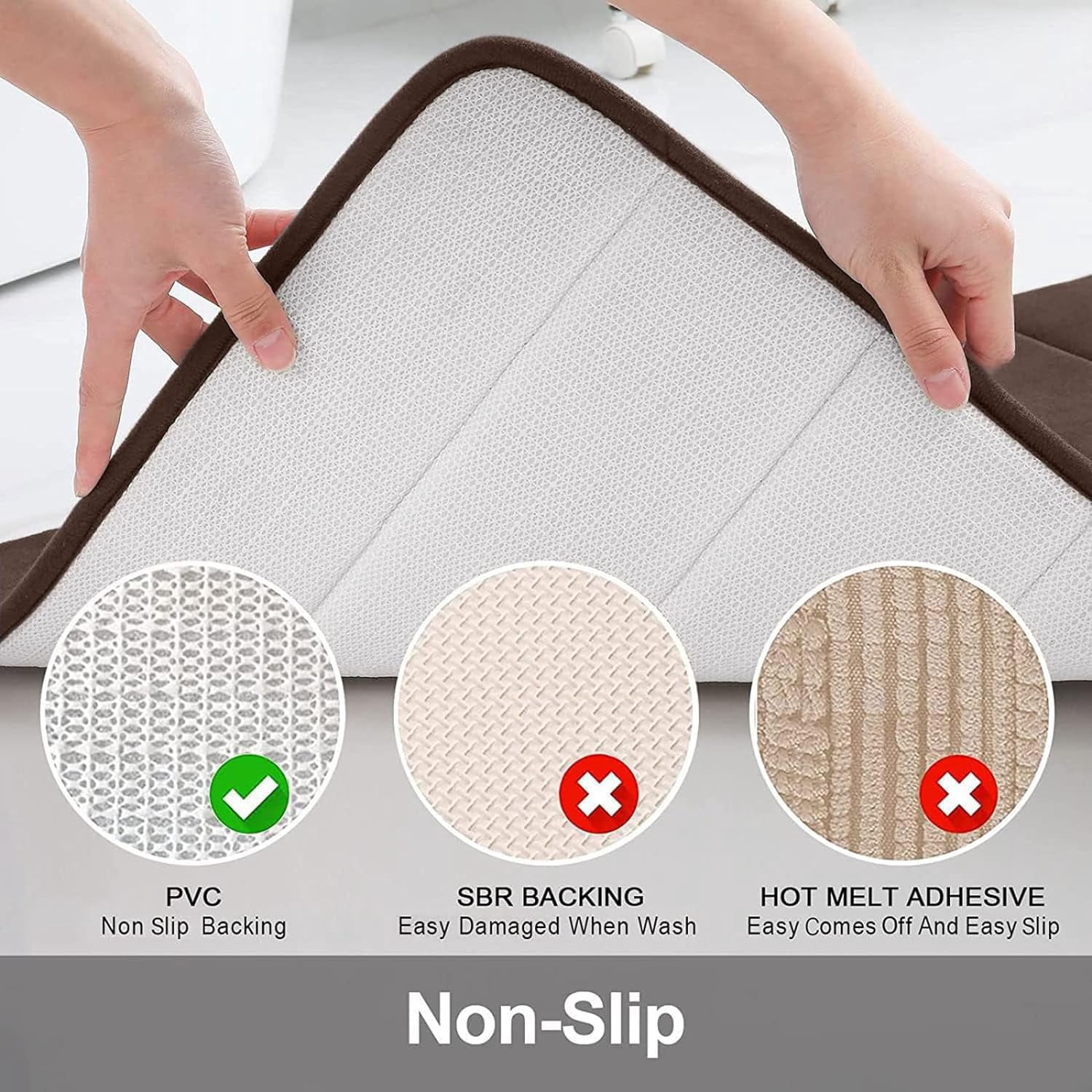 Memory Foam Bath Mat Rug, 24" x 16", Ultra Soft and Non-Slip Bathroom Rugs, Water Absorbent and Machine Washable Bath Rug for Bathroom, Shower, and Tub, Brown