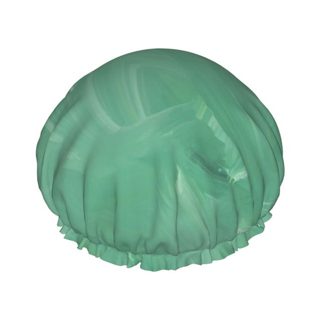 YFYANG Femmes Double Imperméable Shower Cap, Vert Texture Cheveux Réutilisables Cap pour Tous les Styles de Cheveux et les Tailles de Tête
