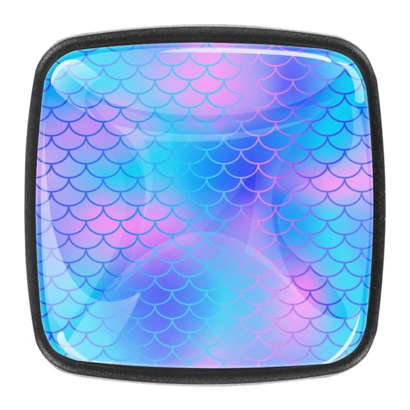 4 Pcs Square Cabinet Handle Cupboard Knob Drawer Pulls Handle Mermaid Fish Scale Drawer Knobs with Screws Furniture Decoration