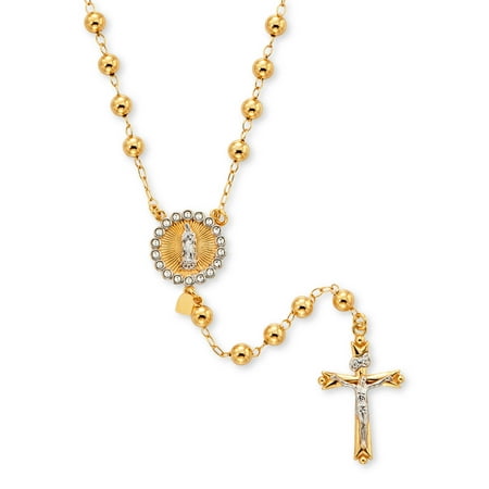 14K Gold Plated Sterling Silver Crystal Rosary Yellow Necklace 26"