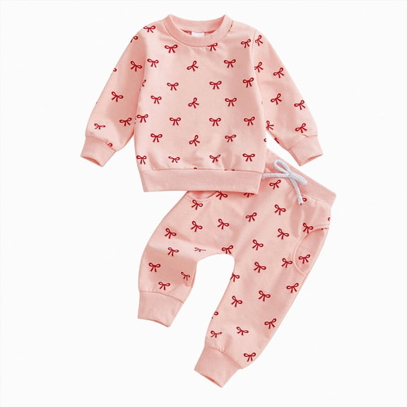 Toddler Baby Girl Fall Winter Outfits Long Sleeve Contrast Color Shirt and Pants Set Neutral Clothes 6-12 Months 12-24 Months 2t 3t 4t 5t 6t 7t 8t 9t Children Pink 2-3 Years
