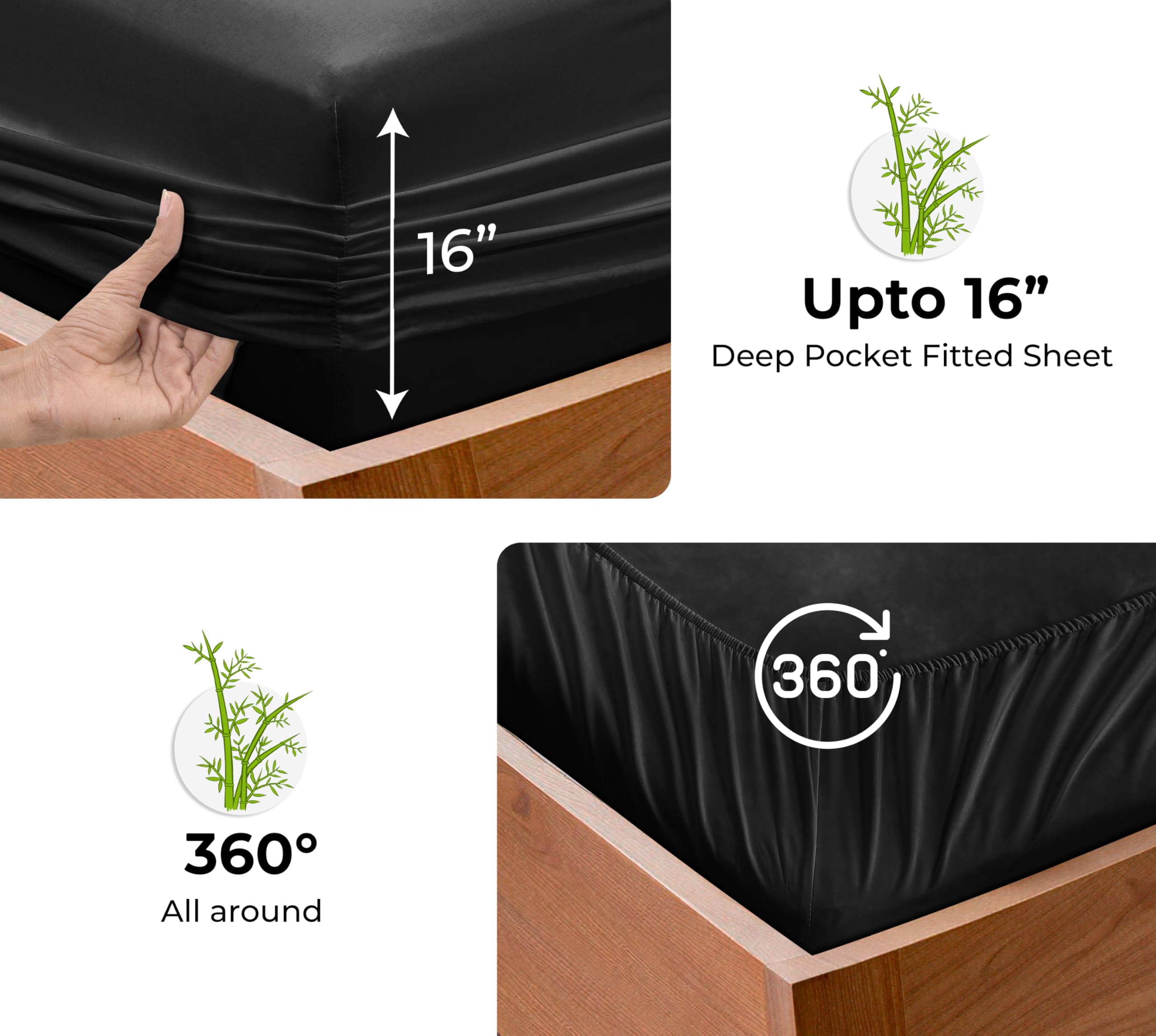 Royale Linens Bamboo Fitted Sheet Twin Only - Cooling Twin Size Fitted Sheets For Bed - Deep Pocket Up to 16" - Organic Viscose Derived from Bamboo - Breathable Bottom Sheet (39x75 Inch, Black)