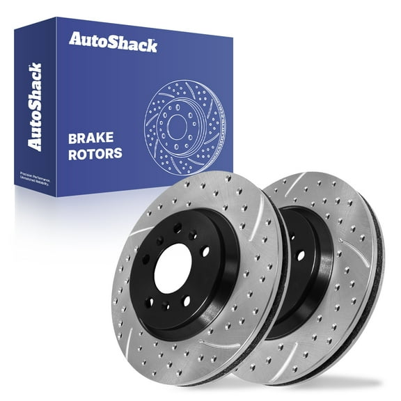AutoShack Front Vented Drilled & Slotted E-Coated Brake Rotors 2-PC Set Replacement for 2006-2013 Chevrolet Impala 2006-2011 Buick Lucerne 2006-2007 Chevrolet Monte Carlo ShadowGuard 11.93" (303 mm)