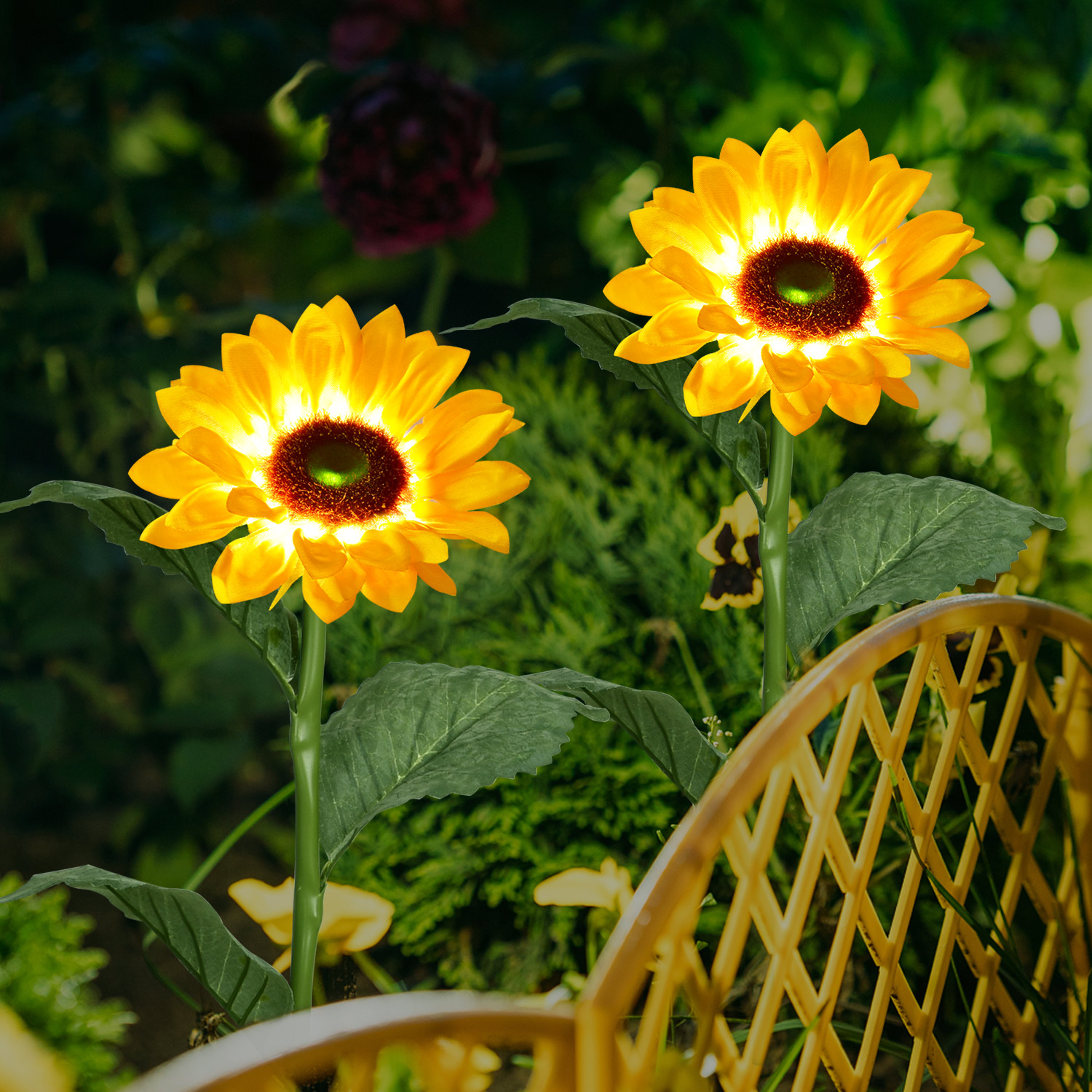 Coolmade Outdoor Sunflower Solar Garden Decor Yard Stake, 21'' Decorative Lights for Garden Patio Porch Backyard (2 Pack) - image 4 of 8