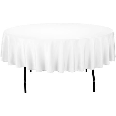 Gee Di Moda 132 Inch White Round Tablecloth - Heavy Duty, Machine Washable, Wrinkle Resistant - For 72 to 96 Inch Round Tables - Ideal for Buffet, Holidays, Dinner, Wedding & Baby Showers