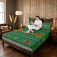 thumbnail image 3 of Manfei Tribal Aztec Queen Sheets, Boho Geometric Queen Sheet Sets, Teal, Orange and Green, Black Reversible 4-Piece1 Flat Sheet + 1 Fitted Sheet + 2 Pillowcases, 3 of 6