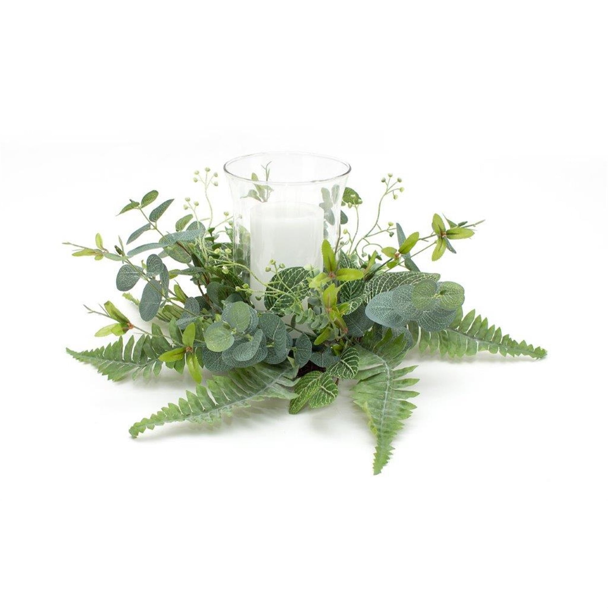 Mixed Foliage Candle Holder 14.25"D x 8.25"H Polyester/Glass
