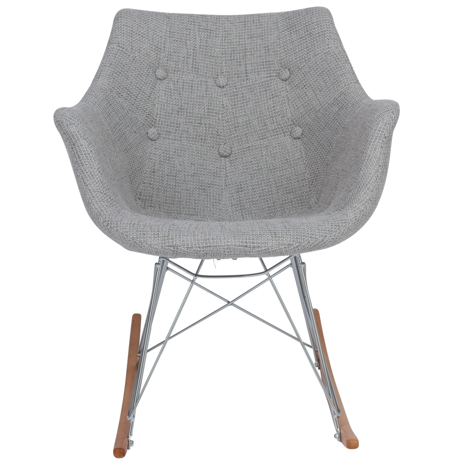 Modern Upholstered Rocking Chair – Small Accent Chair for Nursery, Kids, or Living Room | Nursing Chair with Curved Back & Wood Rocker Legs, Grey