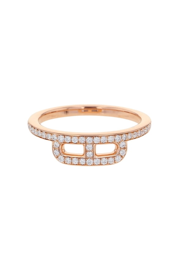 Pre-Owned Hermes Link d'Herms Ring, 52 Diamonds (0.22ct total), 18K Pink Gold, Ring Size 50.